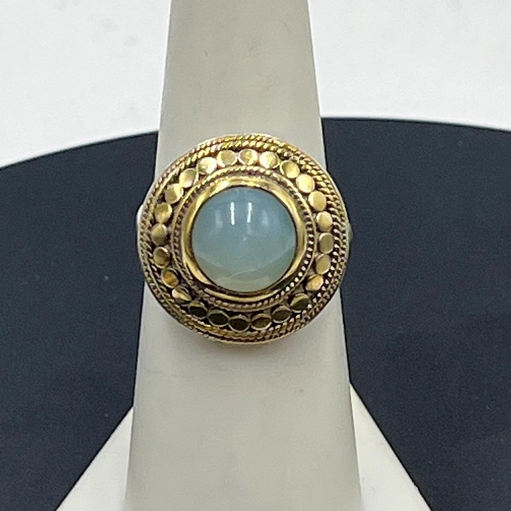 Anna Beck Sterling Silver Gold Plated Natural Blue Stone Cabochon Ring SZ-7.5